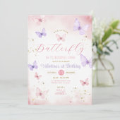 Invitation Notre petit papillon tourne un rose et violet (Debout devant)