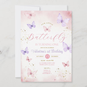 Invitation Notre petit papillon tourne un rose et violet