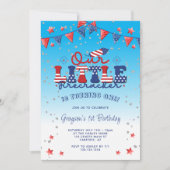 Invitation Notre petit pétard bleu 1er anniversaire (Devant)