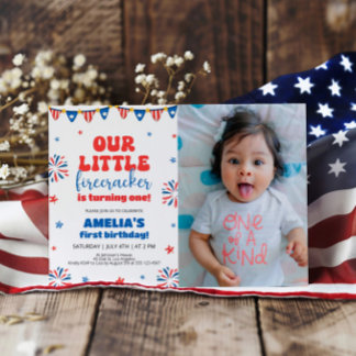 Invitation Notre petit pétard de 1 an Photo de fête d'anniver