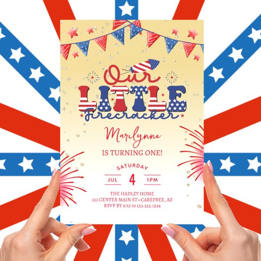 Invitation Notre Petit Pétard Jaune 1ère Fête d'Anniversaire