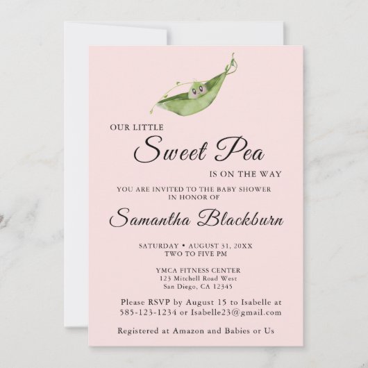 Invitation Notre Petit Pois Doux Sur Le Chemin Baby shower In (Devant)