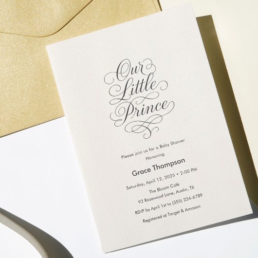 Invitation Notre Petit Prince Bébé Crème Minimal Script
