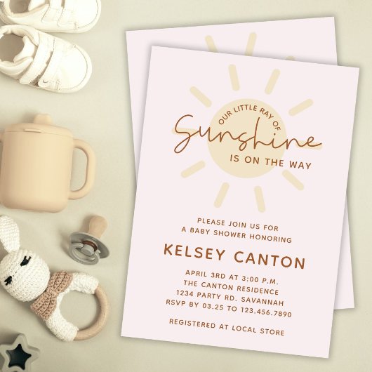 Invitation Notre petit rayon de soleil Baby shower Boho