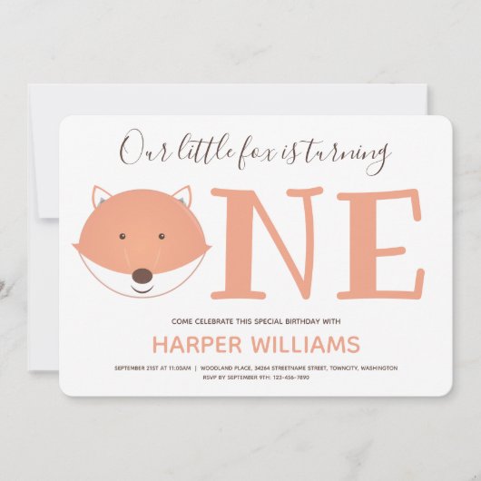 Invitation Notre petit renard devient un premier anniversaire (Devant)
