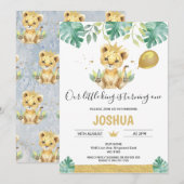 Invitation Notre petit roi Lion Crown Balloon 1er anniversair (Devant / Derrière)