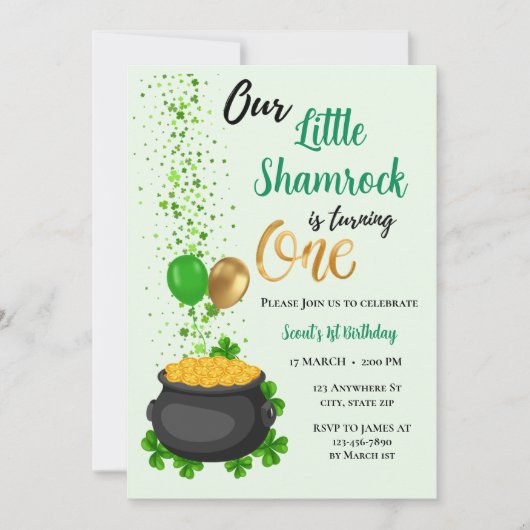 Invitation Notre Petit Shamrock Fête Son Anniversaire (Devant)