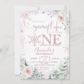 Invitation Notre petit Snowflake Pastel Fleurs roses Annivers (Devant)