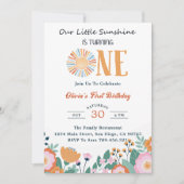Invitation Notre petit soleil 1er anniversaire Boho Floral (Devant)