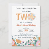 Invitation Notre petit soleil 2e anniversaire Boho Floral (Devant)