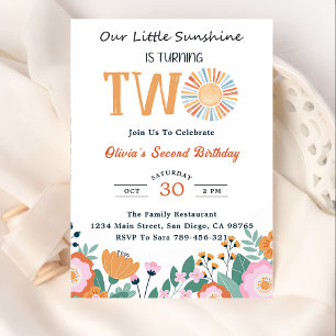 Invitation Notre petit soleil 2e anniversaire Boho Floral