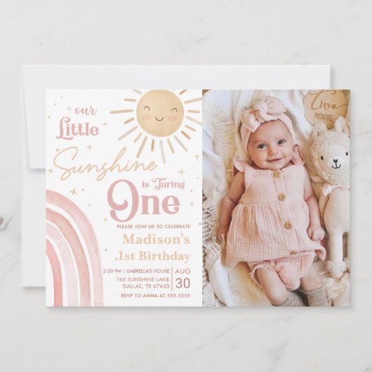 Invitation Notre Petit Soleil Arc-en-ciel 1ère photo d'annive (Devant)