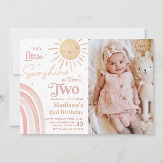 Invitation Notre Petit Soleil Arc-en-ciel 2e photo d'annivers (Devant)