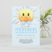 Invitation Notre Petit Soleil Cute Blue Boy Anniversaire (Debout devant)