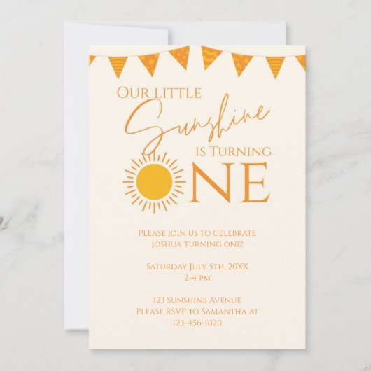 Invitation Notre Petit Soleil Fait Son Premier Anniversaire (Devant)
