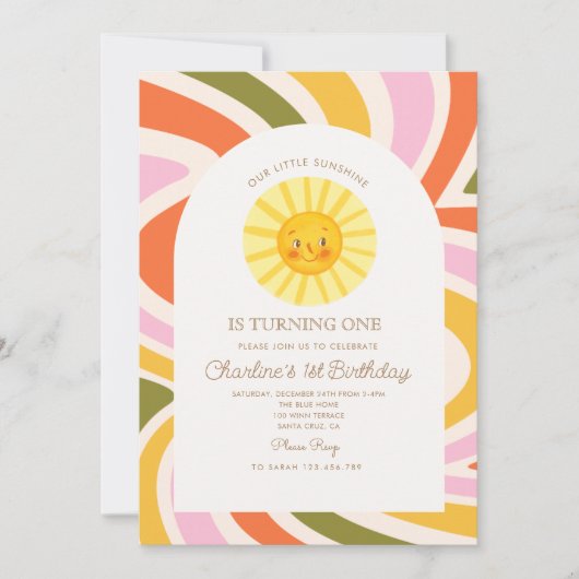 Invitation Notre Petit Soleil Soleil Rétro Minimal 1er Annive (Devant)