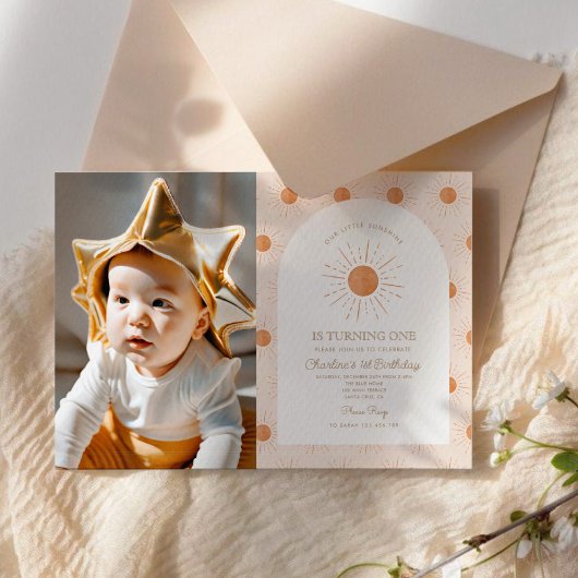 Invitation Notre petit Soleil Soleil Rétro Minimal 1er Annive