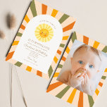 Invitation Notre Petit Soleil Soleil Rétro Minimal 1er Annive<br><div class="desc">Photo Notre Petit Soleil Tournant Un Soleil 1Er Anniversaire</div>