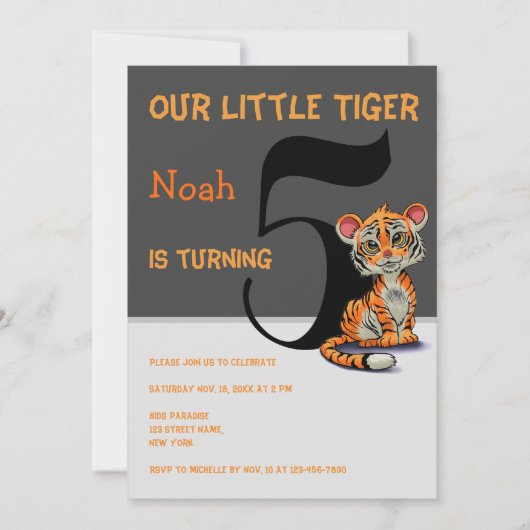 Invitation Notre Petit Tigre A 5 Enfants Anniversaire (Devant)