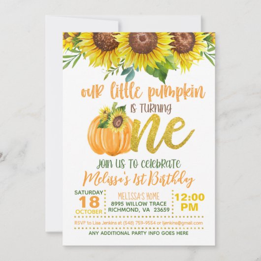 Invitation Notre petit tournesol arrive à UN an  (Devant)