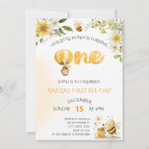 Invitation Notre petite abeille à miel 1er anniversaire flora