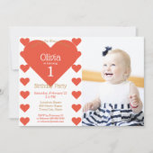 Invitation Notre Petite Amour Coeurs Rouges Fête d'Anniversai (Devant)