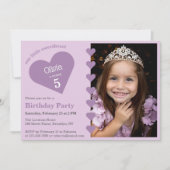 Invitation Notre Petite Amoureuse Photo Coeurs Violets Annive (Devant)