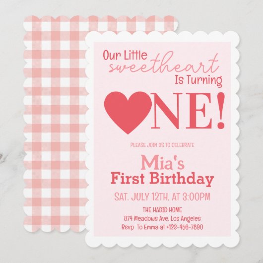 Invitation Notre petite amoureuse première fête d'anniversair (Devant / Derrière)