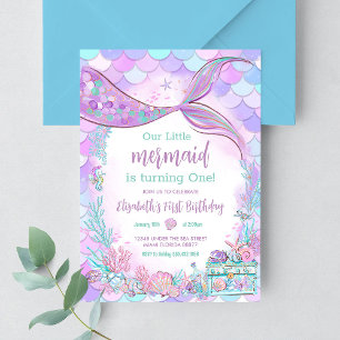 Invitation Notre petite Anniversaire de Sirène Violet Turquoi