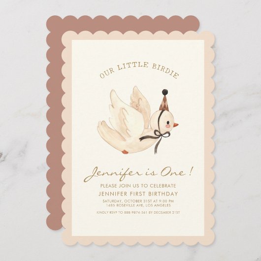 Invitation Notre petite aquarelle Birdie Minimal Baby Anniver