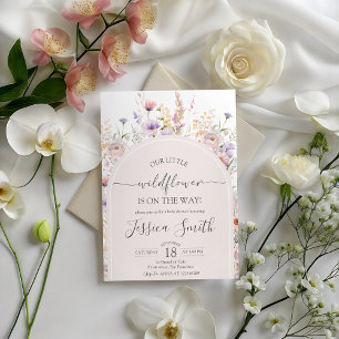 Invitation Notre petite Baby Shower à l'arche de fleur sauvag