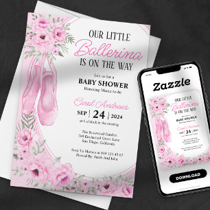 Invitation Notre petite ballerine Fête de naissance Florale r