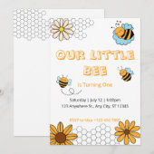 Invitation Notre Petite Bee Bumble Bee Anniversaire (Devant / Derrière)
