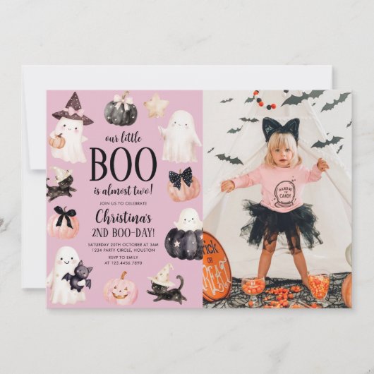 Invitation Notre petite Boo Halloween 2e fête d'anniversaire (Devant)