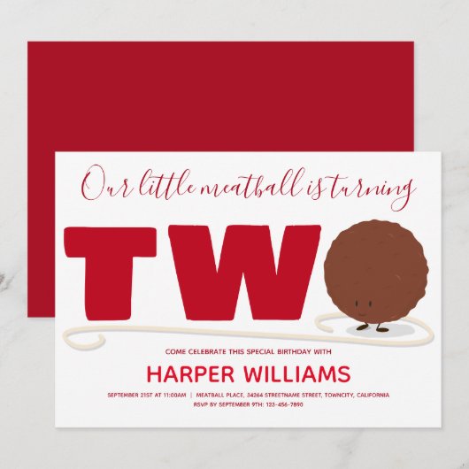 Invitation Notre Petite Boulette De Viande À Deux Anniversair (Devant / Derrière)