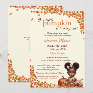 Invitation Notre petite citrouille afro bébé fille anniversai