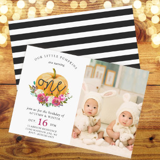 Invitation Notre petite citrouille automnale florale 1er anni