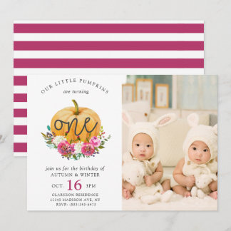 Invitation Notre petite citrouille automnale florale 1er anni