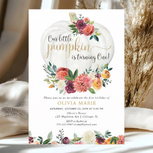 Invitation Notre petite citrouille fille florale d'automne 1e