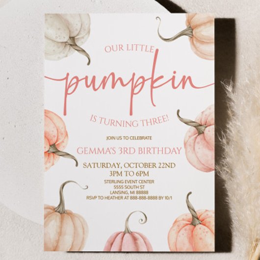 Invitation Notre Petite Citrouille Rose Blanc Automne fête d'