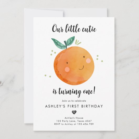 Invitation Notre Petite Cutie Clementine Orange Premier Anniv (Devant)