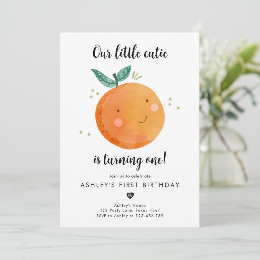 Invitation Notre Petite Cutie Clementine Orange Premier Anniv (Debout devant)