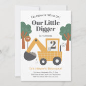 Invitation Notre Petite Digger Fête Deux Anniversaires (Devant)