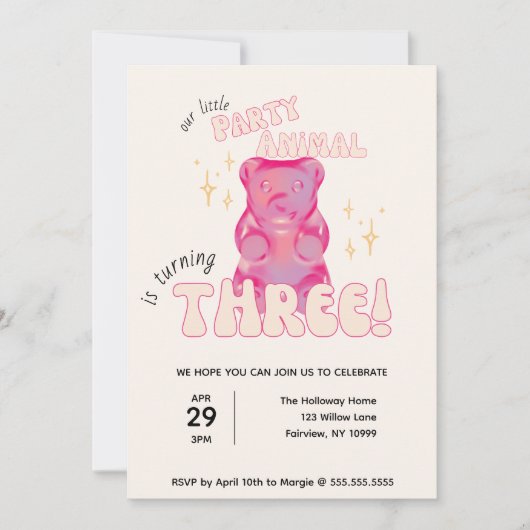 Invitation Notre petite fête Animal Gummy Bear 3e anniversair (Devant)