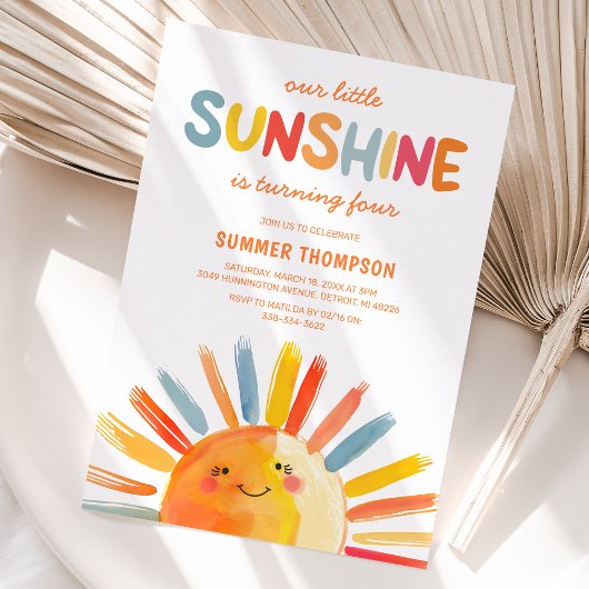 Invitation Notre petite fête Anniversaire de enfant Sunshine