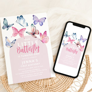 Invitation Notre petite fête d'anniversaire Papillon