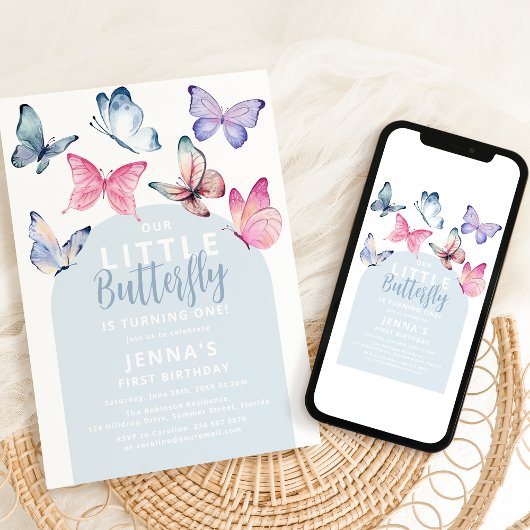 Invitation Notre petite fête d'anniversaire Papillon
