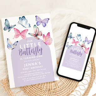 Invitation Notre petite fête d'anniversaire Papillon