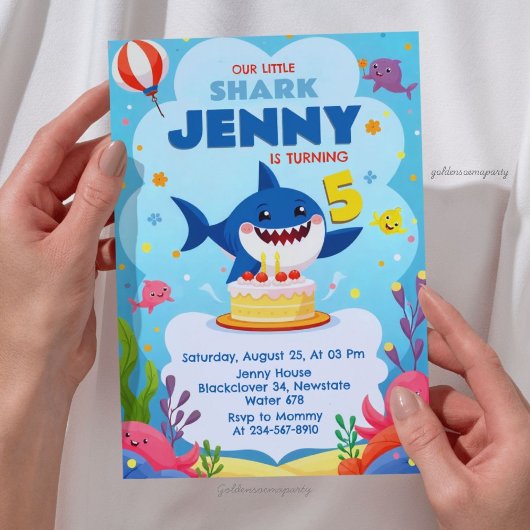 Invitation Notre petite fête d'anniversaire requin