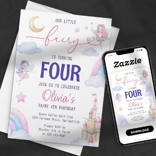 Invitation Notre petite fête féerique magique Arc-en-ciel Con